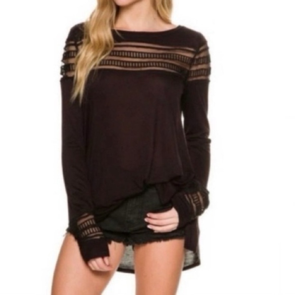 Free People Roxie Tee Long Sleeve Mesh Jersey XS